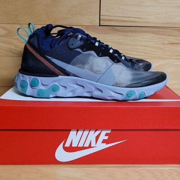 Nike React Element 87 Black Midnight Navy Blue Size 10 Running Shoe AQ1090-005 - Picture 12 of 12